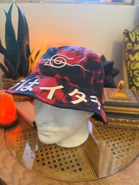 Red and Black Tie-Dye Bucket Hat with White Graphic